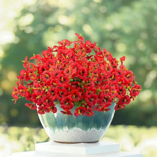 24 Bundles Artificial Pansy Flowers for Outdoor, Faux Silk Pansies Spring Flowers Outside for Planter Front Door Porch Patio Yard Window Box Home Decor (Red)