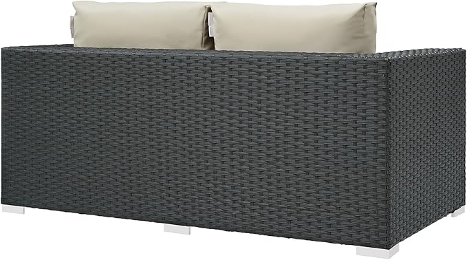 Modway EEI-1851-CHC-BEI Sojourn Wicker Rattan Outdoor Patio Coffee Table, Loveseat, Canvas Antique Beige