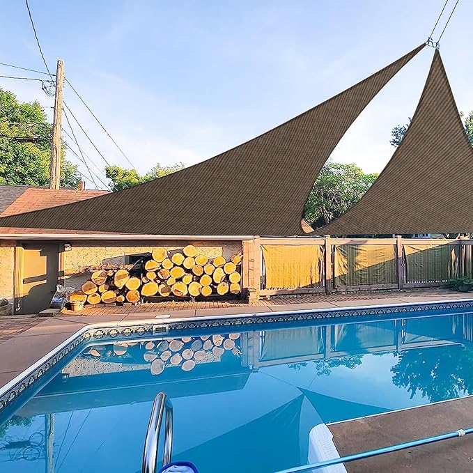 E&K Sunrise 15' x 15' x 15' Sun Shade Sail Triangle Canopy Shade Cover UV Block for Patio Backyard Garden Outdoor (Brown)