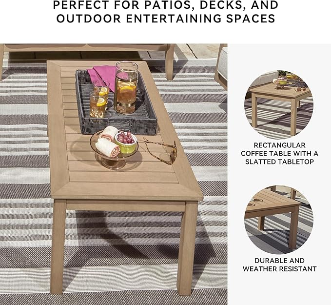 Signature Design by Ashley Hallow Creek Casual UV Resistant Resin Outdoor Coffee Table, Light Brown