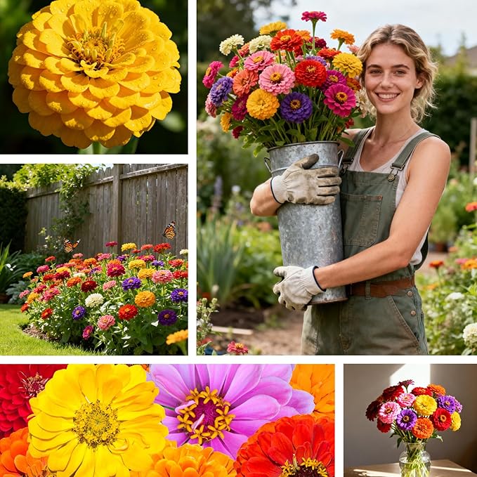 5000+ Zinnia Seeds Flower Seeds for 2026 Planting, 1.5 Oz, 5 Varieties (Pink, Yellow, Orange, White, Purple), 40G Mixed Colors and Large Blooms, Open Pollinated - Bulk (1.5 Ounce Pouch)