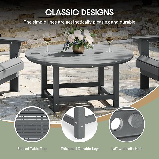 WestinTrends Malibu Low Outdoor HDPE Round Patio Coffee Table, Gray