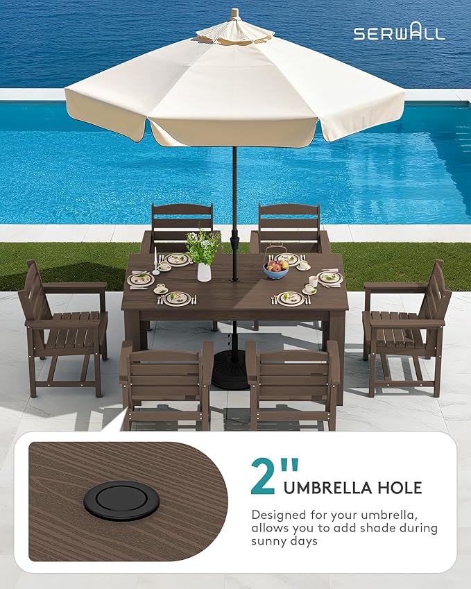 SERWALL Outdoor Dining Sets for 10, HDPE Dining Sets for 10 Person with 2 Rectangular Tables and 8 Armless Chairs and 2 Armchairs, Patio Dining Sets for Garden, Backyard, Poolside, Coffee