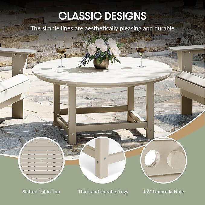 WestinTrends Malibu Low Outdoor HDPE Round Patio Coffee Table, Sand