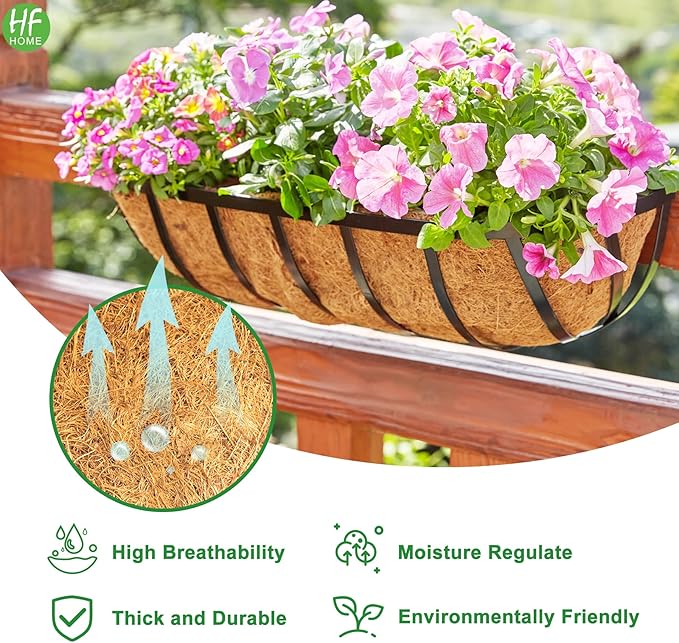 HFHOME 2PCS 36 Inch Coco Liners for planters, Horse Trough Half Moon Shape Replacement Coconut Planter Hanging Basket Liners for Window Box Hanging Trough Planter