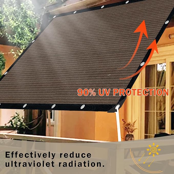 Sun Shade Cloth with Grommets,90% UV Protection Shade Fabric,Pergola Shade Cover Canopy Fence Privacy Screen Balcony,Brown Sunshades for Patio Pergola Garden Backyard Outdoor,Mocha-12x20FT