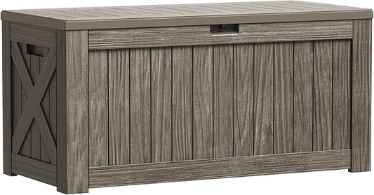 Greesum Outdoor Storage Box 120 Gallon Storage Bin with Lid for Patio Furniture, Garden Tools, Pool Supplies, Lockable, Waterproof and UV Resistant, Coffee