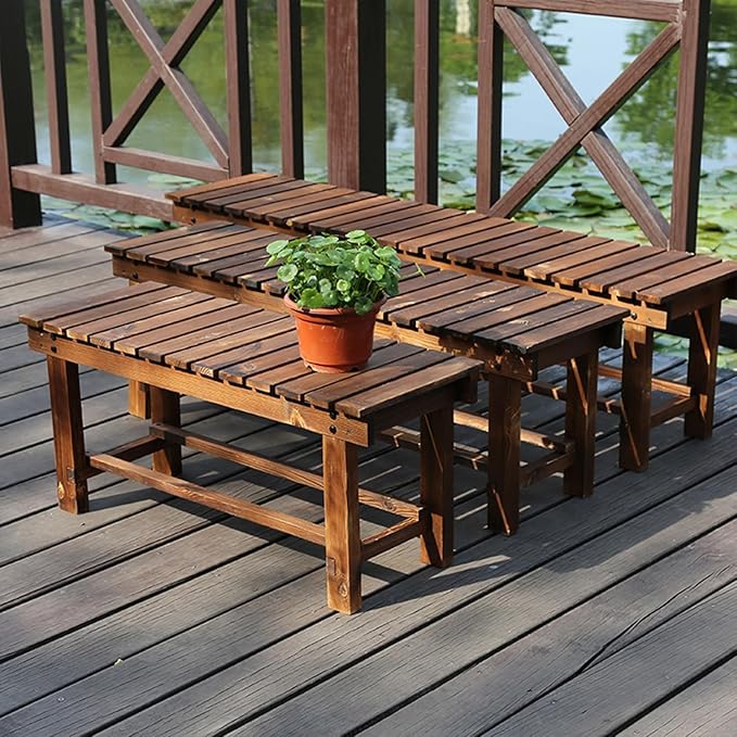 35.4'' Outdoor Garden Benches Weatherproof Patio Bench Two-Person Seat Backless Bench Wood Bench with Slatted High Temperature Bench for Front Porch Backyard (Upgraded to Prevent Fading)