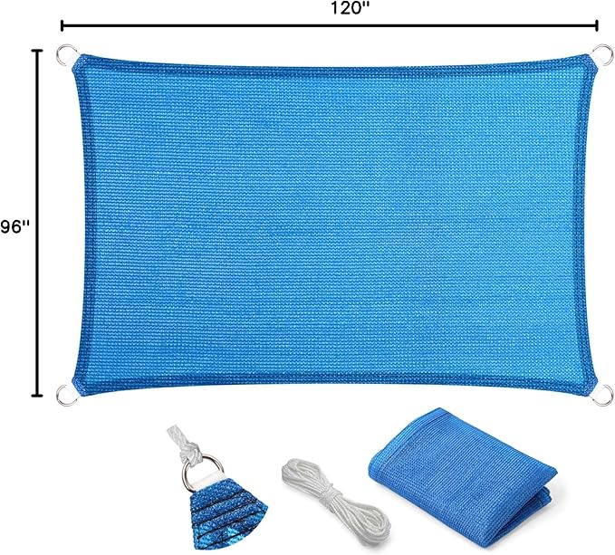 Eden's Decor Straight Flat-Edged Sun Shade Sail Rectangular 8' x 10' Blue UV-Blocking Outdoor Canopy Fabric Cloth Awning for Pergola Patio Garden Backyard Custom Size
