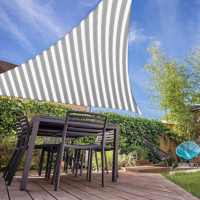E&K Sunrise 4' x 4' x 4' Sun Shade Sail Triangle Canopy Shade Cover UV Block for Patio Backyard Garden Outdoor (Gray White Strip)