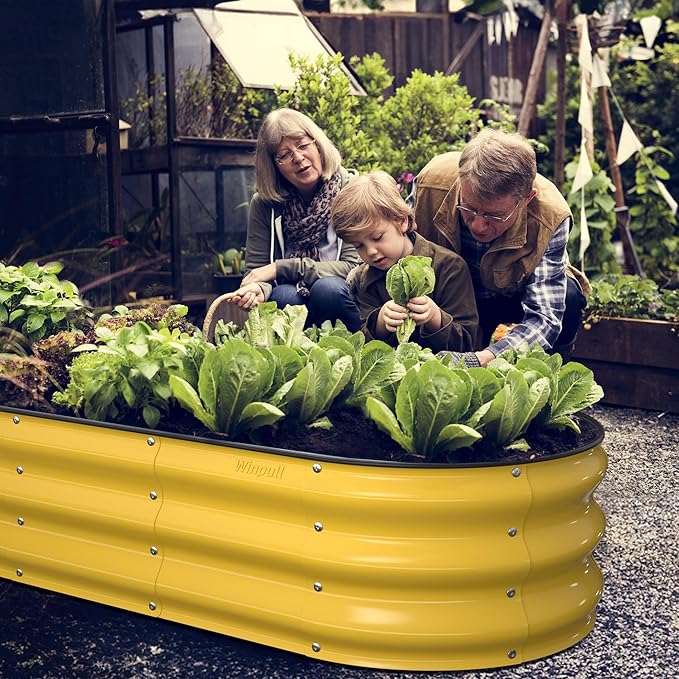 Raised Garden Bed Kit, 5x2x1 ft Galvanized Planter Box Outdoor with Safety Edging, Large Metal Raised Beds for Gardening Vegetables Flower Fruits (Cream Yellow)