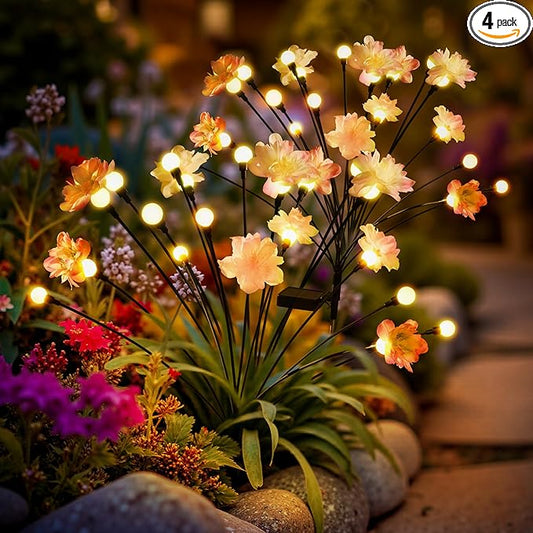 Solar Garden Lights, Warm White LED Swaying Solar Flowers Light for Outside, Waterproof Garden Decor, Outdoor Decorative Lights Yard, Patio, Pathway Decoration Gardening Gifts (4 Pack)