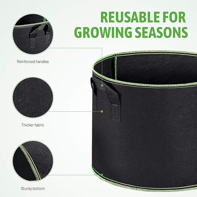 Delxo 20-Pack 10 Gallon Heavy Duty Aeration Thickened Nonwoven Fabric Pots Plant Grow Bags with Handles