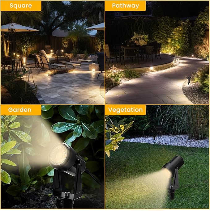 Svater Landscape Lighting Outdoor, 8 Pack Low Voltage Spotlights with Transformer, Plug in LED Spot Lights for Pathyway, Backyard, House,3000K Warm White, Super Bright 3W 250Lumem, Black