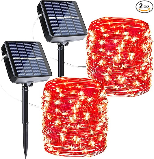 Joomer Solar Fairy Lights, 2-Pack Total 80FT 240LED Solar String Lights Outdoor Waterproof 8 Lighting Modes for Fence Party Garden Patio Yard Home Holiday Tree Outdoor Decoration (Red)