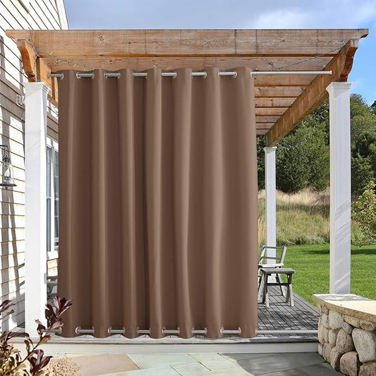 NICETOWN Outdoor Divider Curtain Waterproof for Patio Grommet Top & Bottom, Fixed Wind-Break Keep Warm Weighted Outdoor Panel Blackout Thermal Insulated Slider for Wedding, Tan, 1 Panel, W100 x L84