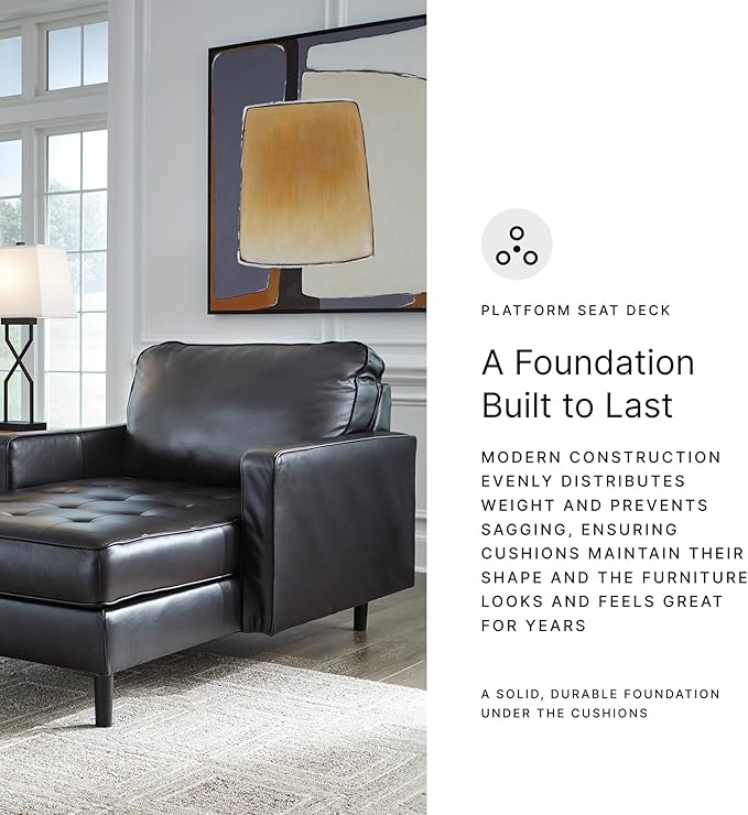 Signature Design by Ashley Bryceview Modern Tufted Leather Match Chaise with Loose Seat Cushion, Black