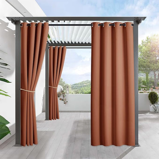 RYB HOME Outdoor Curtains for Patio Waterproof Block Sunlight Thermal Insulated Privacy Assured Thick Outside Curtains for Pergola, Deck, Gazebo, W52" x L108", Mecca Red, 1 Panel