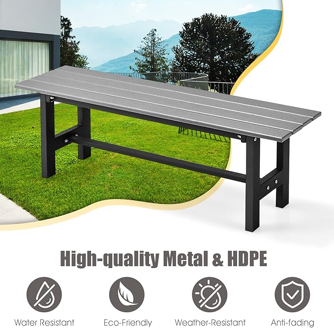 Giantex 2-Pack Outdoor Bench Seat - Backless Patio Garden Bench, 47” Weatherproof Outside Chair with Slatted Seat, Metal Frame, 660 LBS Capacity, Dining Bench Chair for Yard, Park, Balcony, Gray