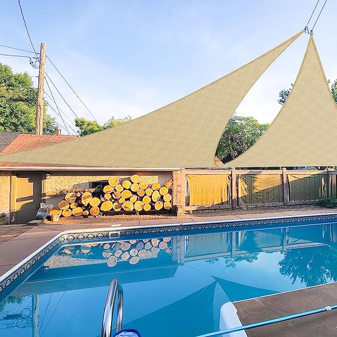 E&K Sunrise 7' x 7' x 7' Sun Shade Sail Triangle Canopy Shade Cover UV Block for Patio Backyard Garden Outdoor (Sand)