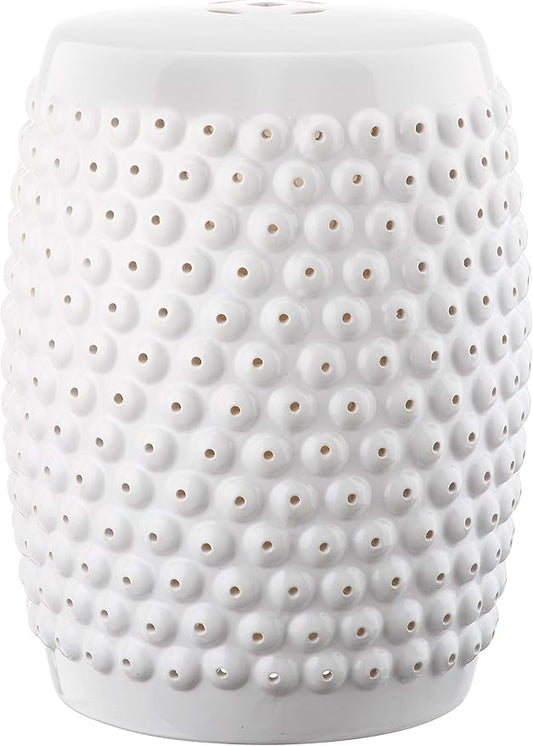 Safavieh Castle Gardens Collection Stella Nail Head White Glazed Ceramic Garden Stool