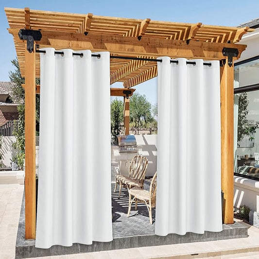 NICETOWN Canvas White Outdoor Curtains for Patio Waterproof, Silver Rustproof Grommet Top Privacy Protection Sun Block Indoor Outdoor Curtains/Drapes for Cabana, W55 by L95, 2 Panels
