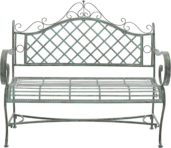SAFAVIEH Outdoor Collection Abner Victorian Antique Dark Green Wrought Iron 46-inch Wide Garden Bench