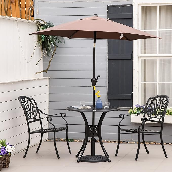 Outsunny 30" Round Patio Dining Table with Umbrella Hole, Antique Cast Aluminum Outdoor Bistro Table Only, Black