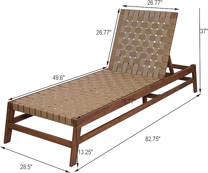 Christopher Knight Home Susua Rope Chaise Lounge with Acacia Wood Frame, Adjustable Backrest Single Lounge Sofa, Patio Sun Lounger Recliner Chair for Poolside Backyard, Light Brown + Mocha