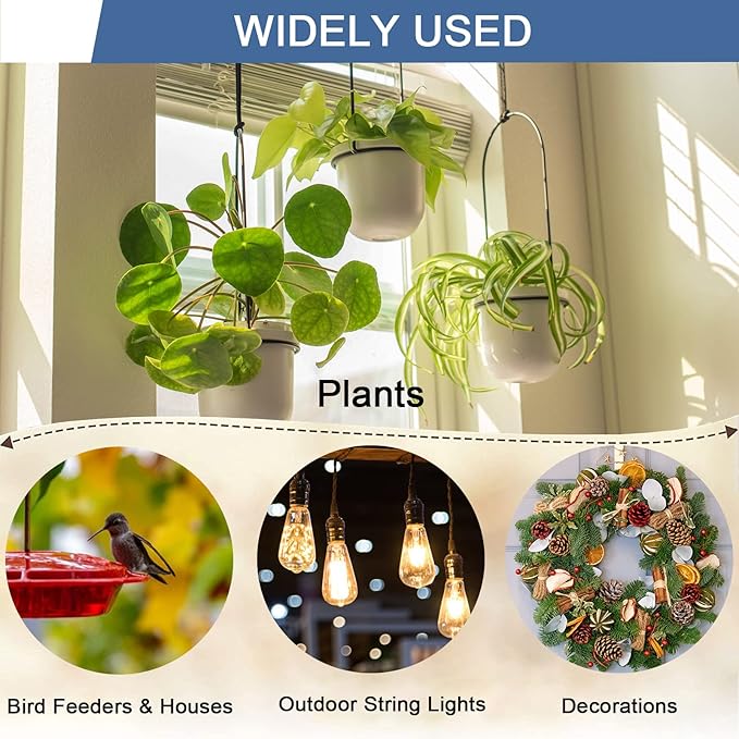 ADIIL 12 PCS Q Hanger Hooks with Safety Buckle, Windproof Screw Hooks for Hanging Outdoor String Lights, Plants, Christmas Patio Lights, 2.2 Inches, White
