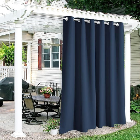 RYB HOME Outdoor Curtains for Patio Waterproof Block Sunlight Thermal Insulated Privacy Assured Thick Outside Curtains for Porch, Gazebo, Pergola, W84 x L84, Navy Blue, 1 Panel