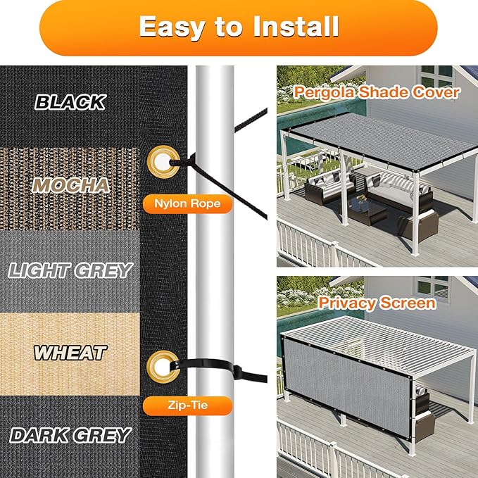 Artpuch Outdoor Pergola Shade Cover 9x10 FT Sun Shade Cloth with Grommets Light Grey 90% UV Protection Canopy Patio Privacy Screen (Customized Available)