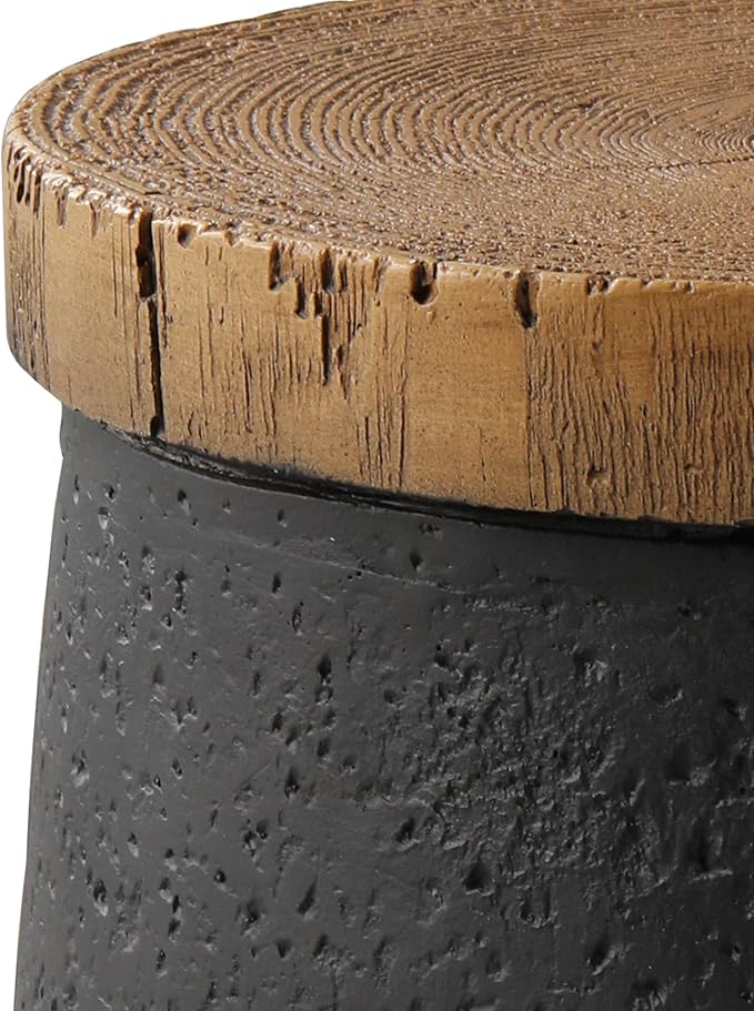 SUNBURY Outdoor Side Table, 13" W Black Outdoor End Tables Set of 2, Patio Accent Side Table, Concrete Garden Stool Wooden-Look Top for Livingroom, Garden, Backyard