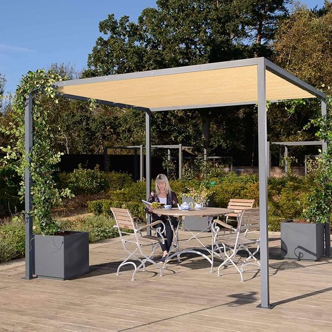 Eden's Decor Straight Flat-Edged Sun Shade Sail Rectangular 7' x 9' Beige UV-Blocking Outdoor Canopy Fabric Cloth Awning for Pergola Patio Garden Backyard Custom Size