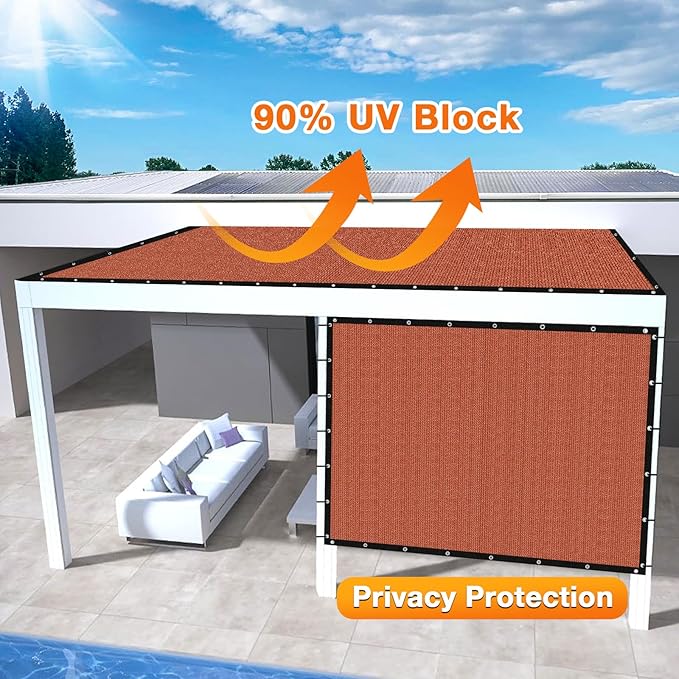 Artpuch 90% Sun Shade Cloth, 9 x 12 FT Pergola Shade Cover Canopy with Grommets, Sun Screen Fabric Tarp for Patio, Outdoor, Garden, Backyard, Rust Red