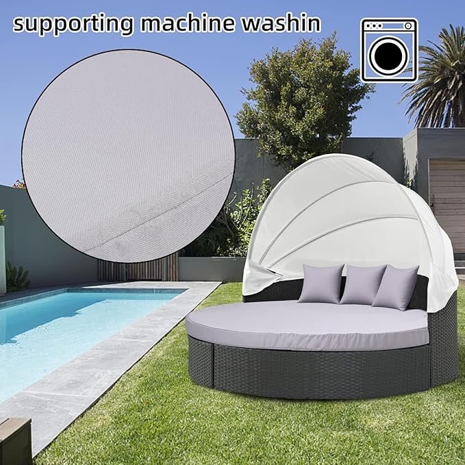 MICTONY Outdoor Daybed Cushion Cover, 66" Replacement Daybed Cover with Elastic Band, Sun Bed Cushion Cover, Outdoor Round Bed Cushion, Cover ONLY (Daybed NOT Included), Grey