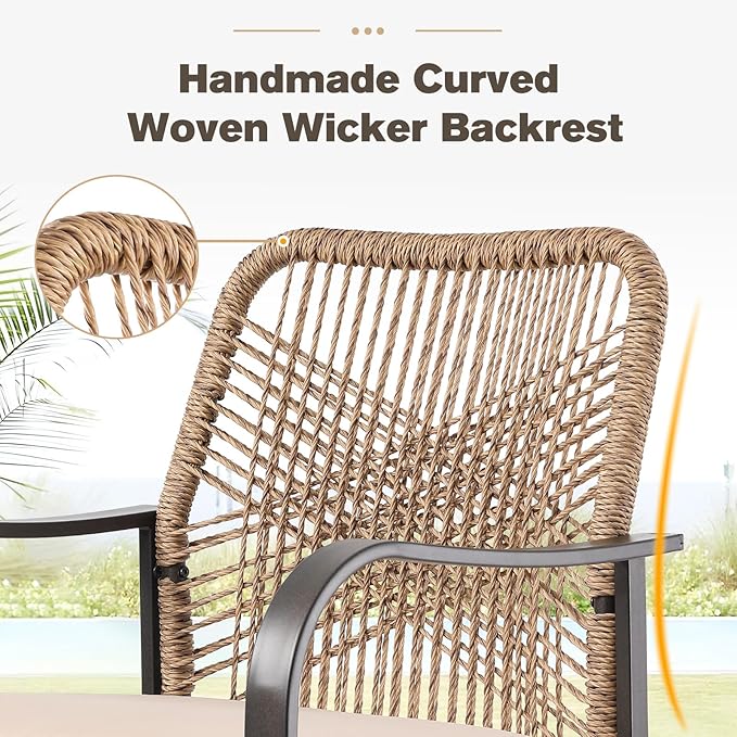 Patio Swivel Bar Stools Set of 2, Outdoor Rattan Height Bar Patio Swivel Chairs with Steel Frame and Thickened Cushion for Garden, Balcony, Lawn and Backyard (Rattan Brown)