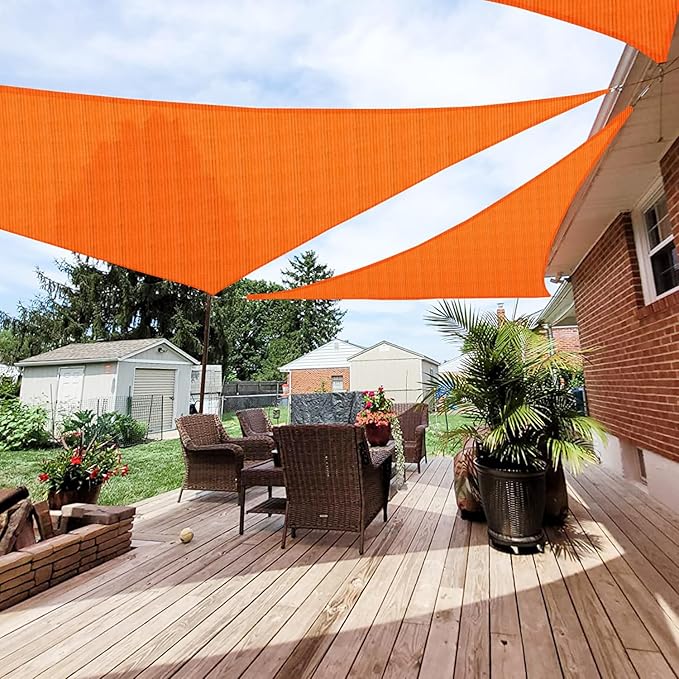 Patio Paradise 19' x 19' x 19' Sun Shade Sail Triangle Canopy Shade Cloth Fabric Sunlight Block Patio Pergola Cover HDPE Deck Awning for Outdoor Backyard Roof Shading, Orange