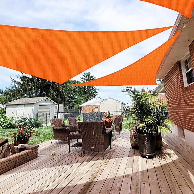 Patio Paradise 22' x 22' x 22' Sun Shade Sail Triangle Canopy Shade Cloth Fabric Sunlight Block Patio Pergola Cover HDPE Deck Awning for Outdoor Backyard Roof Shading, Orange