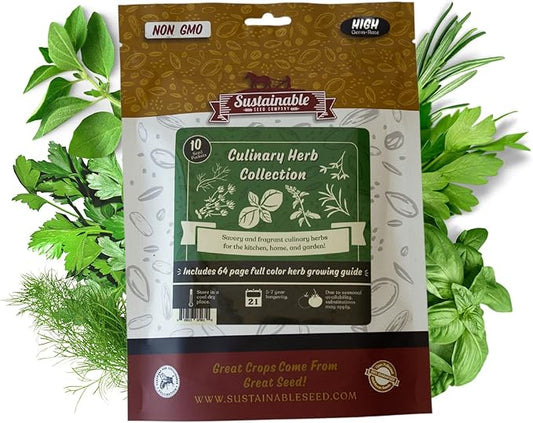 Culinary Herb Seeds Variety Pack – 10 Non-GMO Herb Seeds for Indoor & Outdoor Gardens – Includes Basil, Dill, Rosemary, Thyme & More with Planting Guide Book