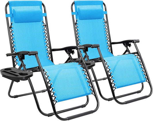 Homall Zero Gravity Chair Adjustable Folding Lawn Lounge Chairs Outdoor Lounge Gravity Chair Camp Reclining Chair with Pillows for Poolside Backyard and Beach Set of 2 (Sky Blue)