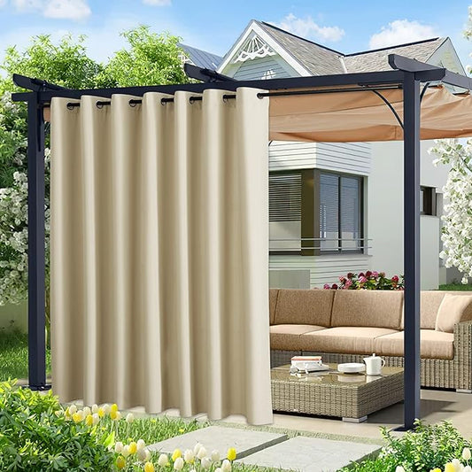 NICETOWN Extra Wide Outdoor Curtains for Patio Waterproof 2 Panels, Beige Rustproof Grommet Thick & Weighted Indoor Outdoor Curtains for Yard/Gazebo, W100 x L84 Inch