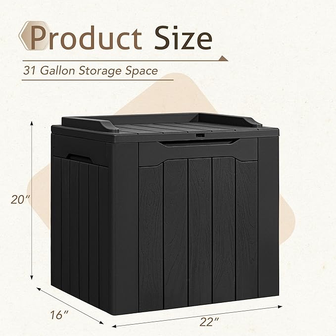 Flamaker 2 Pack Deck Box 31 Gallon Waterproof Resin Storage Box with Lid Indoor Outdoor Delivery Box Storage Bin for Patio Cushions (Black)