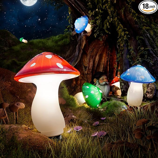 18 Pack 60FT Solar Mushroom Lights, Multicolor 8 Modes Solar Lights Outdoor, IP65 Waterproof Garden Light Outdoor Decoration for Path, Yard, Patio, Lawn, Party, Christmas Decor (Multicolor)