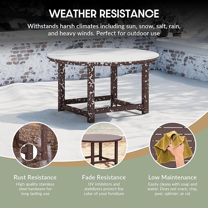 WestinTrends Malibu Low Outdoor HDPE Round Patio Coffee Table, Dark Brown
