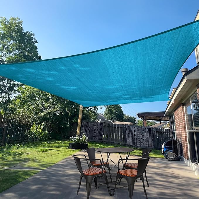 SUNLAX Sun Shade Sail 12' x 16' Turquoise Blue Rectangle Canopy Sail Shade Cover UV Block Permeable Sunshade Outdoor for Patio Backyard (We Make Custom Size)