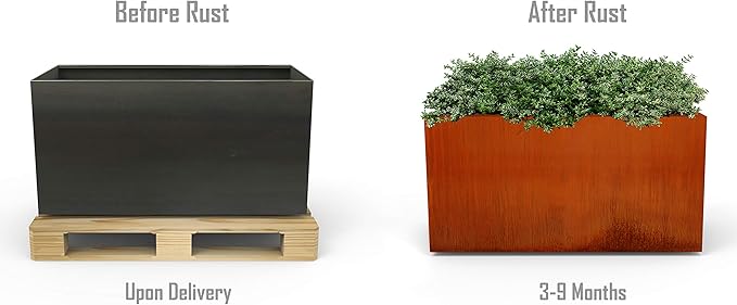 Plantercraft Large Rectangular Planters for Outdoor Plants | 96x18x36 Corten Steel Planter for Privacy & Patios | Extra Large Outdoor Planter Box | Heavy-Duty 11-Gauge Steel, Fully Assembled