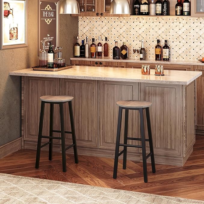 HOOBRO Bar Stools Set of 2, Counter Height Bar Stools, 25.8" Bar Stools for Kitchen Island, Industrial Kitchen Bar Chairs, for Dining Room, Kitchen, Bar, Greige and Black BG07BY01G1N2