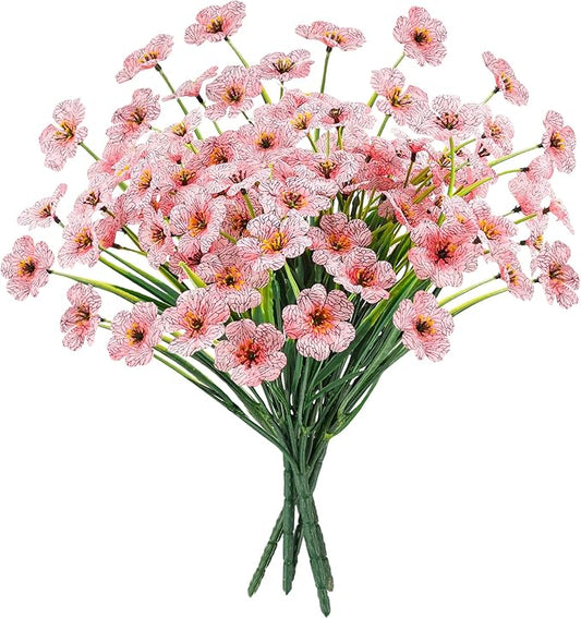 MACTING Artificial Flowers for Outdoors 6 Bundles UV Resistant Fake Flowers No Fade Faux Plastic Flowers for Hanging Planters Window Patio Porch Yard Garden Indoor Outside Spring Decoration,Pink
