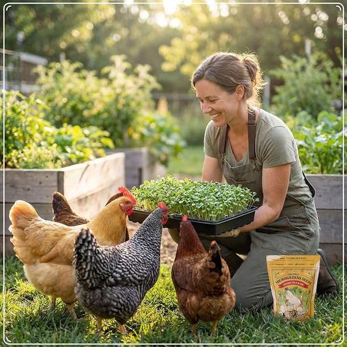 Seedboy Organic Non-GMO Microgreens Seeds for Chickens, Golden Yolk Blend - USA Grown Sprouting Mix with Alfalfa, Clover, Sunflower, Wheatgrass - 8 oz Bag